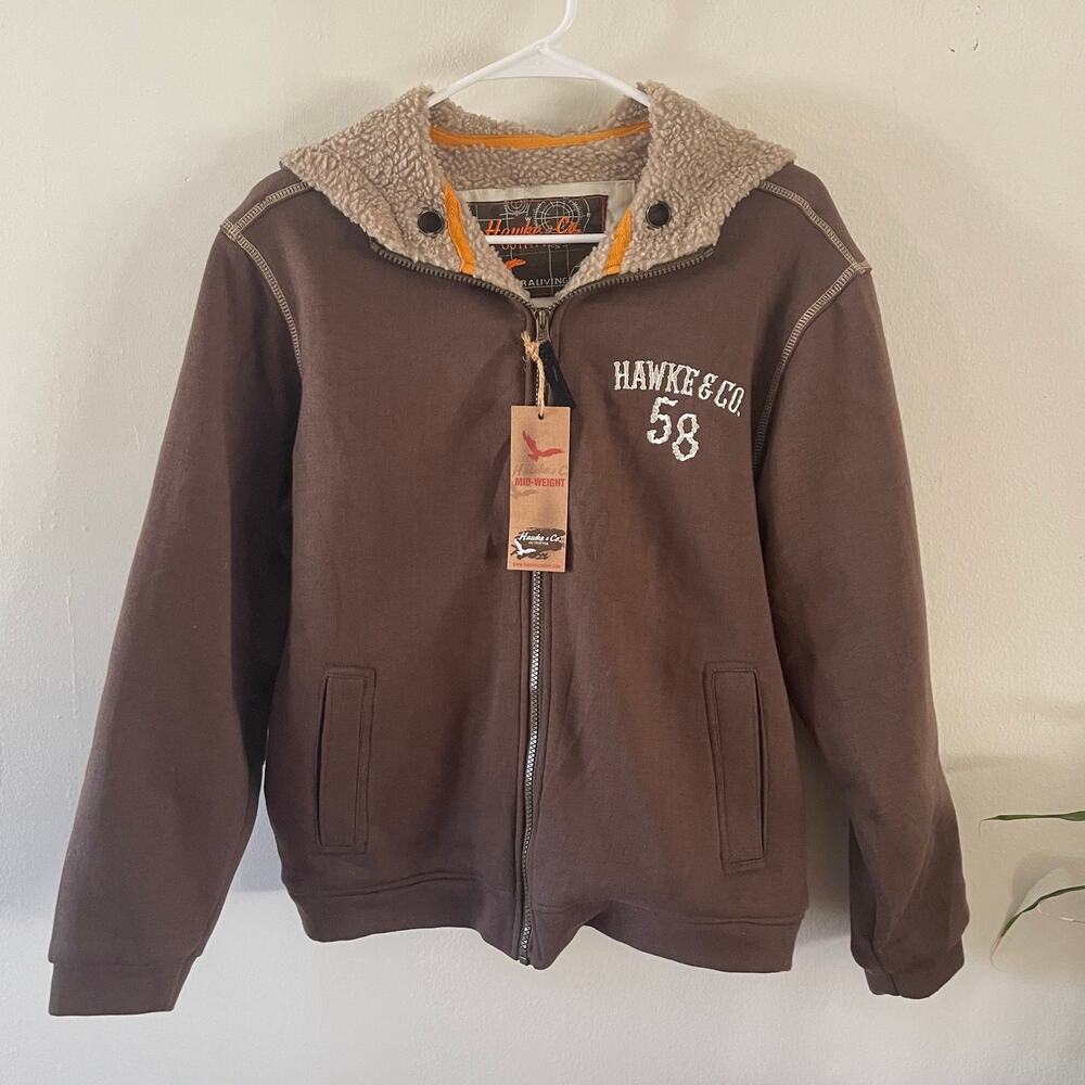 Hawke & Co Boys Fleece Lined Hoodie Jacket Brown Sherpa Size 14 16 NWT HK58